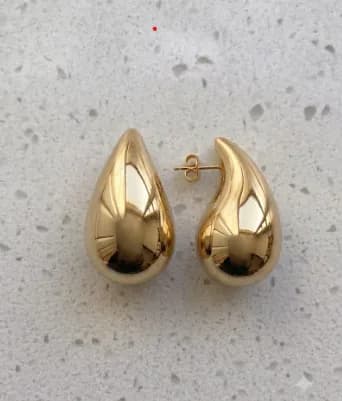 Aretes gotas doradas grandes en rodio, vista principal